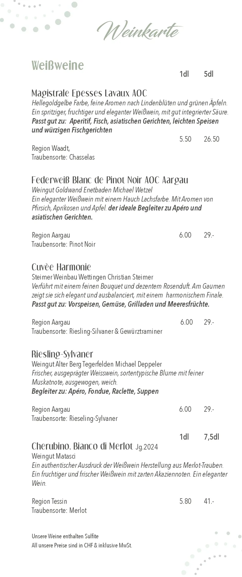 Weinkarte, Seite 1 von 4